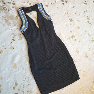 Beaded Black Deep V Cocktail Dress